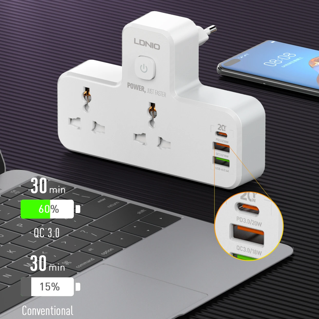 Smart Power Hub With Touch Control Night Lamp