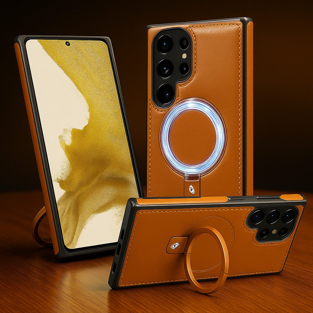 Galaxy S Series Luxe Leather Magnetic Ring Holder Case
