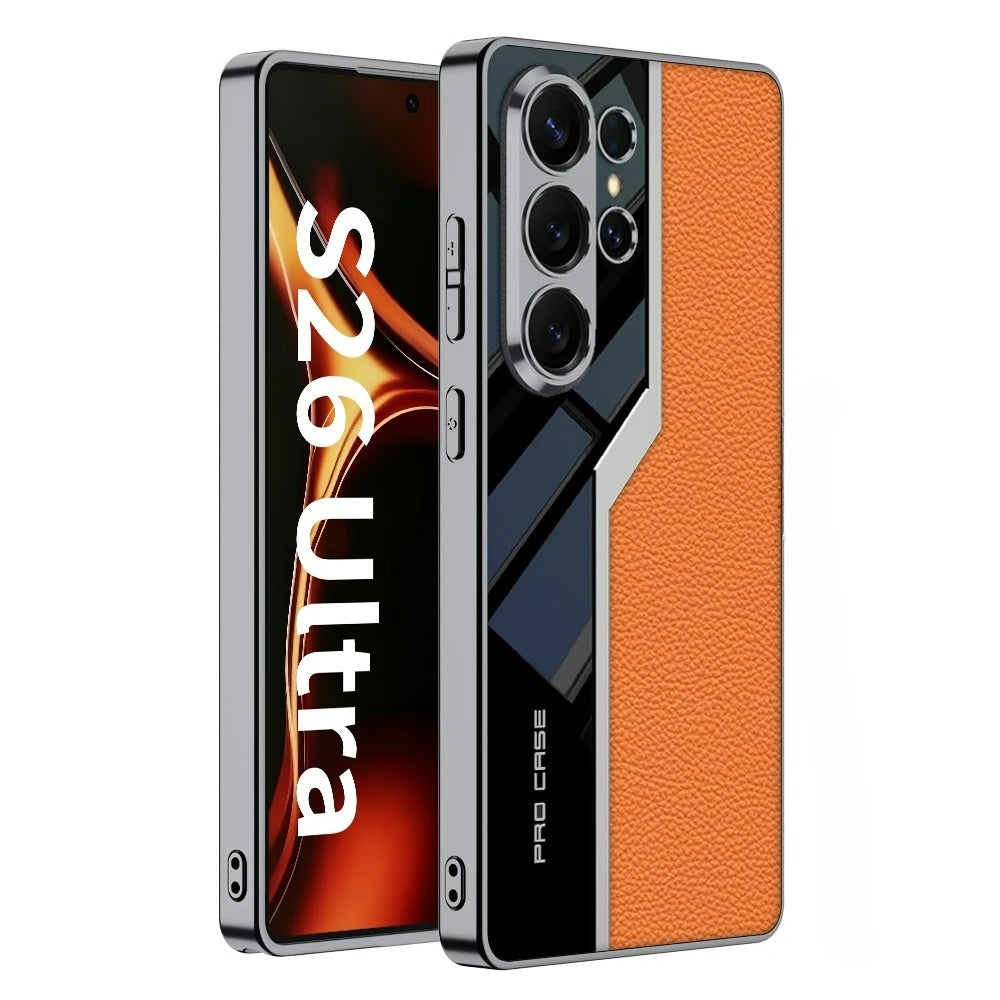 Galaxy S26 Series Quilted Classic Plain Leather Craft Orange Case