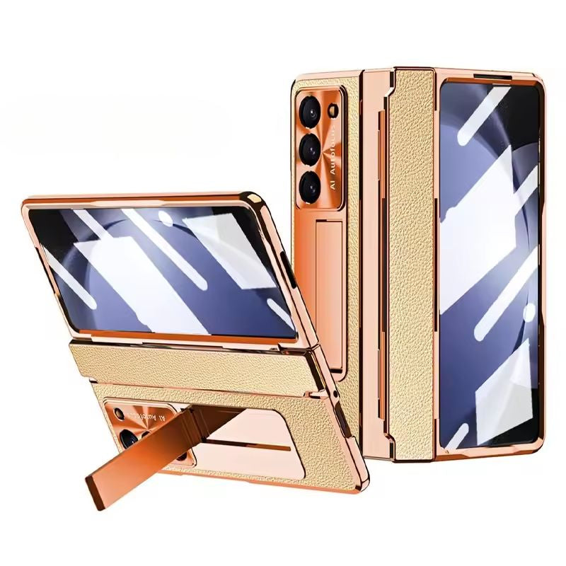 Galaxy Z Fold Series Elegant Plating Leather Stand Case